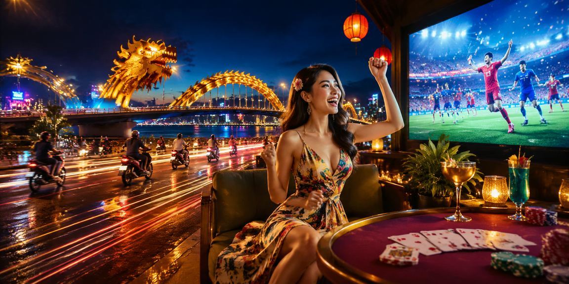 Người chơi bài trong ánh đèn neon tại Đà Nẵng về đêm